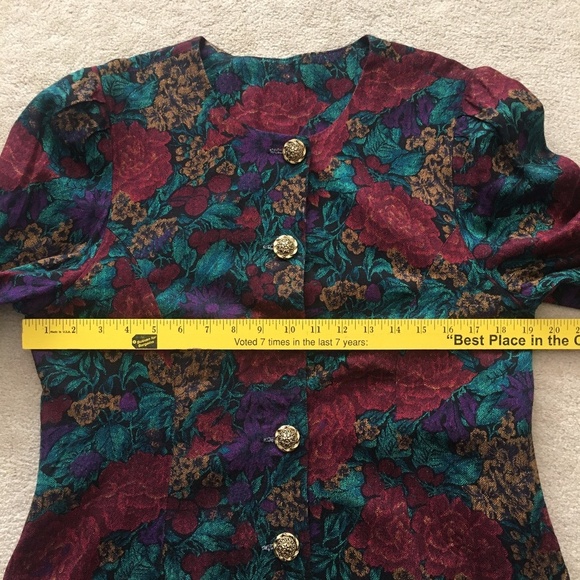 🪴 Vintage Floral Print Herringbone Button Up Top - Picture 10 of 15
